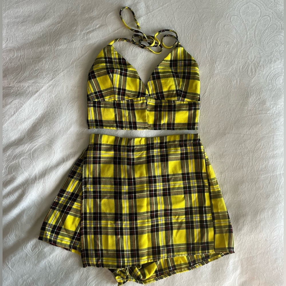 PurrMelrose yellow plaid skort set